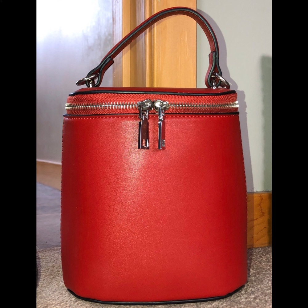 Red structured handbag
